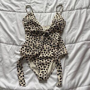 NWT Aerie Womens Size Small Long Beige Polka Dot Cheetah Bow Summer Beach